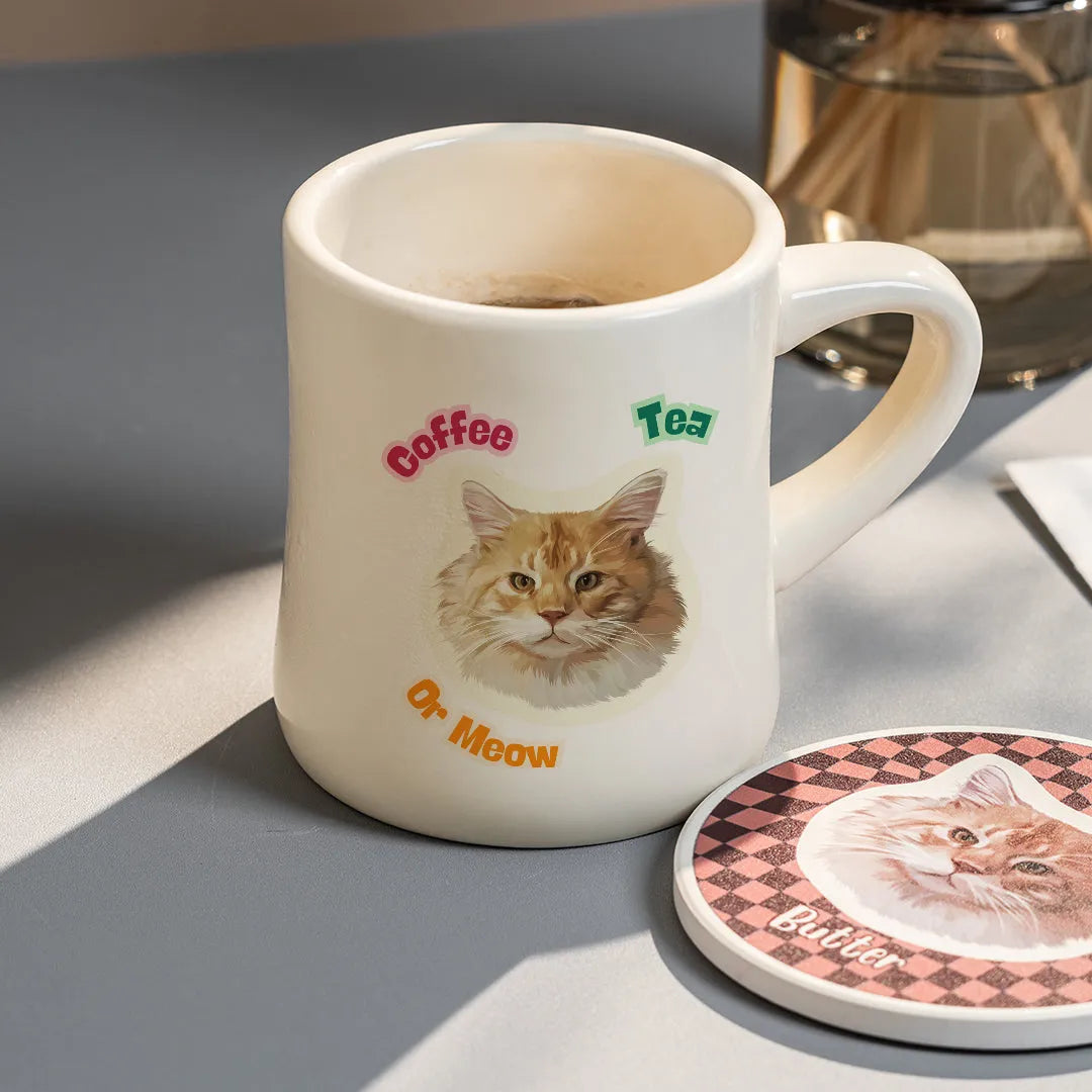 Custom Pet Ceramic Diner Coffee Mug - Coffee or Meow - Petsonalise