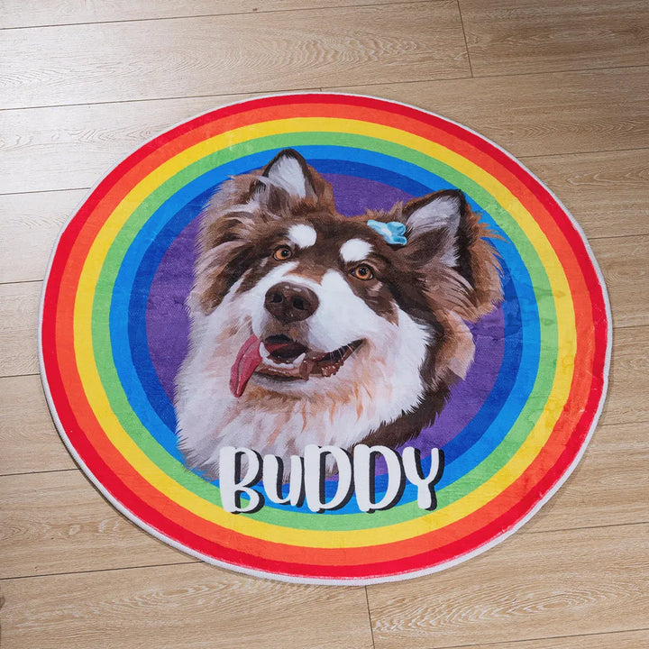 Light Luxury Velvet Custom Pet Round Rug - Rainbow - Petsonalise