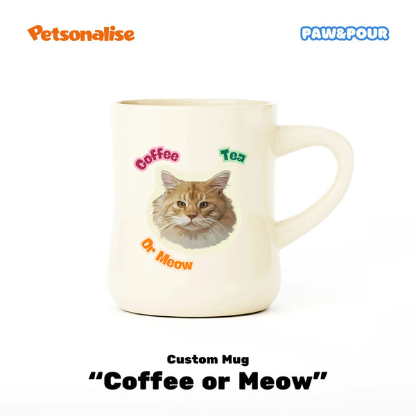 Custom Pet Ceramic Diner Coffee Mug - Coffee or Meow - Petsonalise