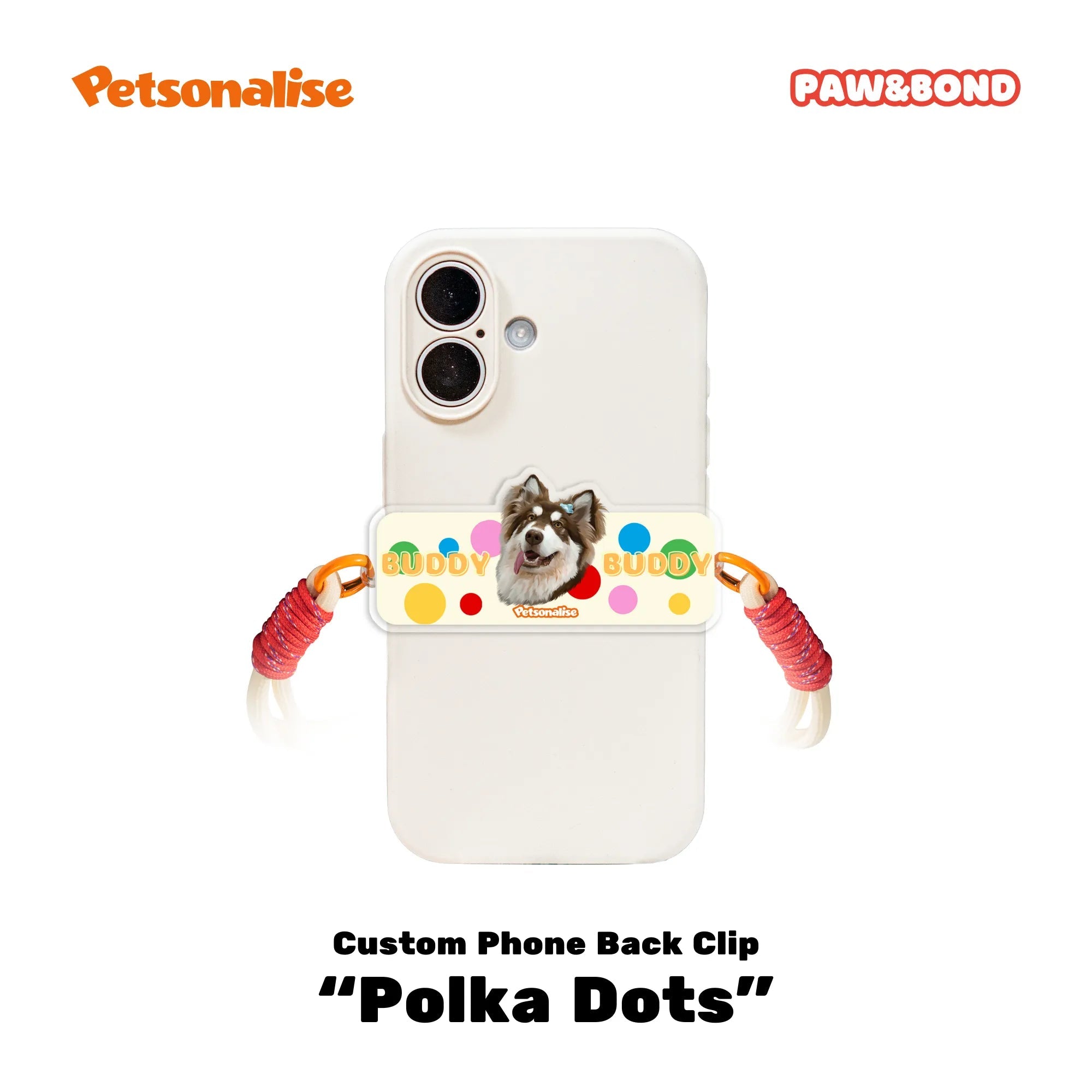 Custom Pet Phone Back Clip Lanyard - Polka Dots - Petsonalise