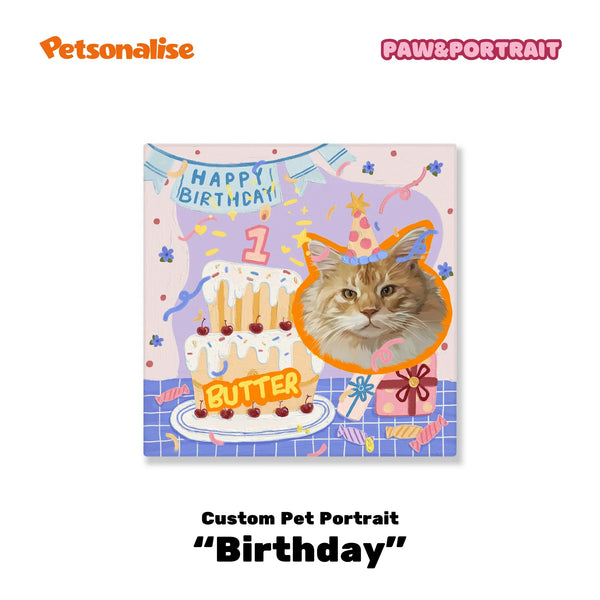 Custom Pet Portrait Canvas - Birthday - Petsonalise