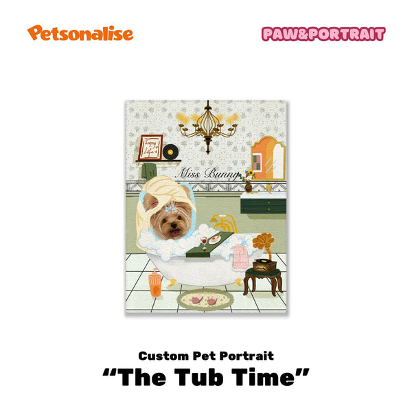 Custom Pet Portrait Canvas - The Tub Time - Petsonalise