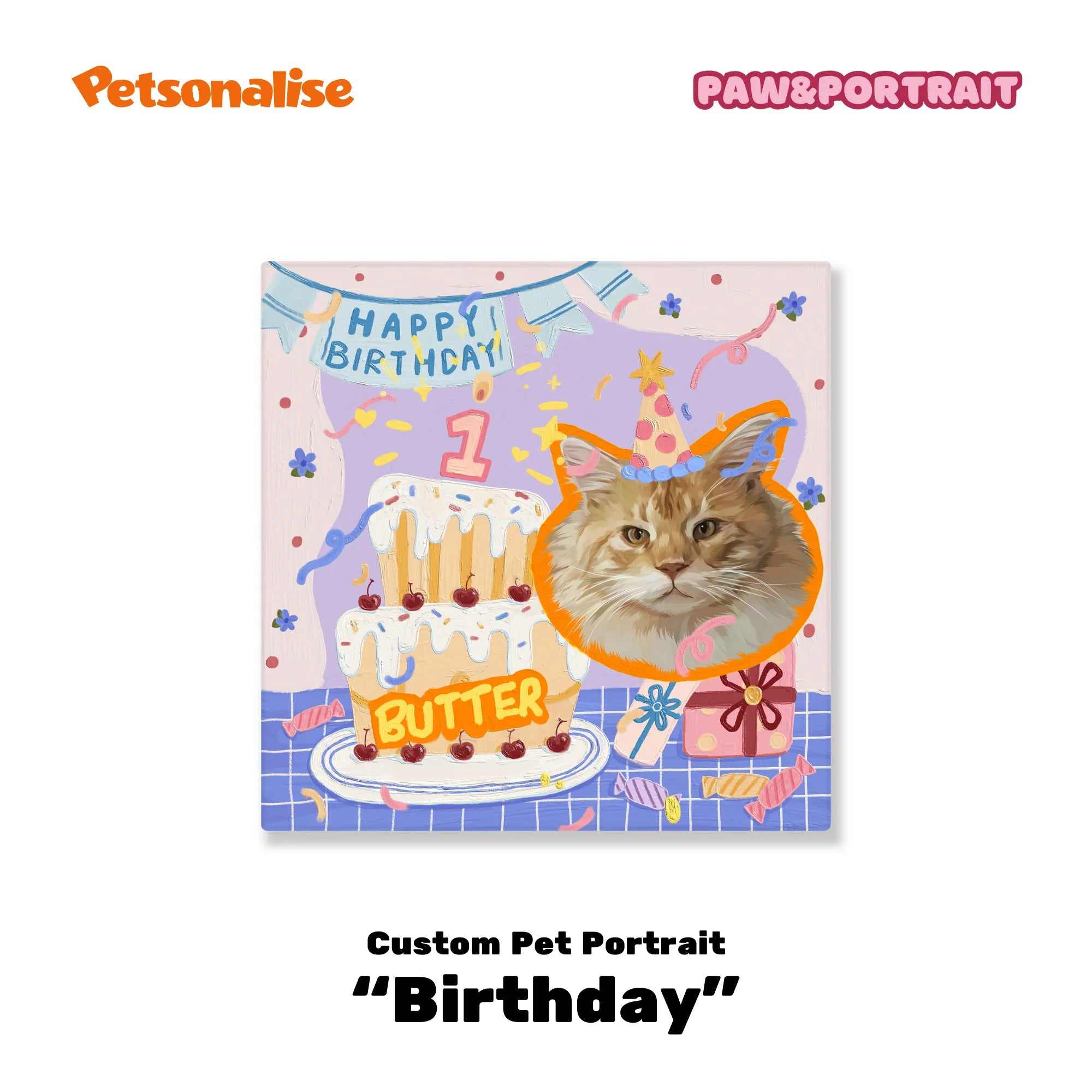 Custom Pet Portrait Canvas - Birthday - Petsonalise