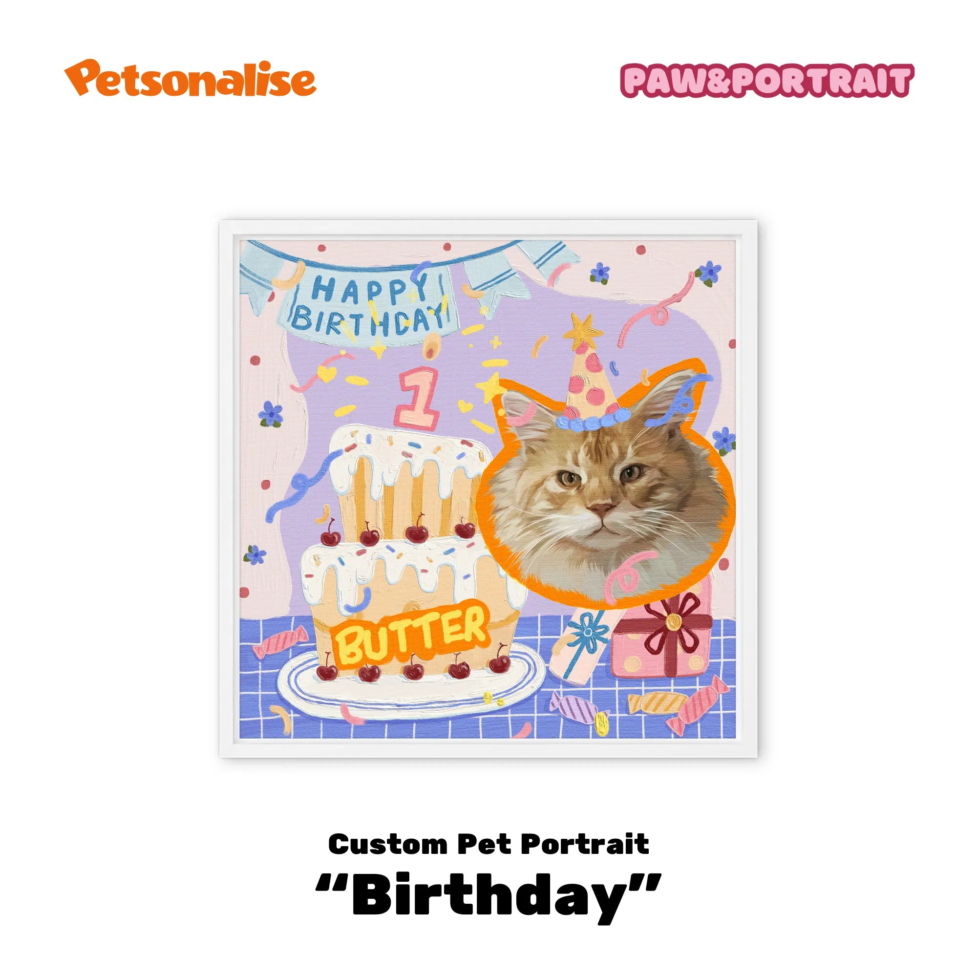 Custom Pet Portrait Canvas - Birthday - Petsonalise
