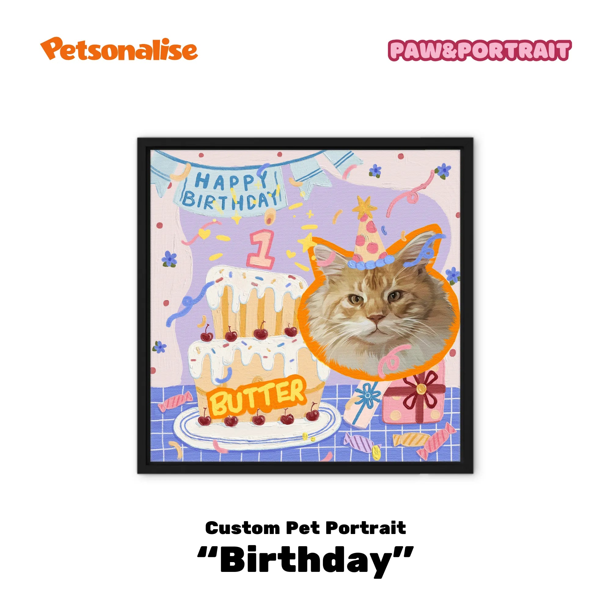 Custom Pet Portrait Canvas - Birthday - Petsonalise