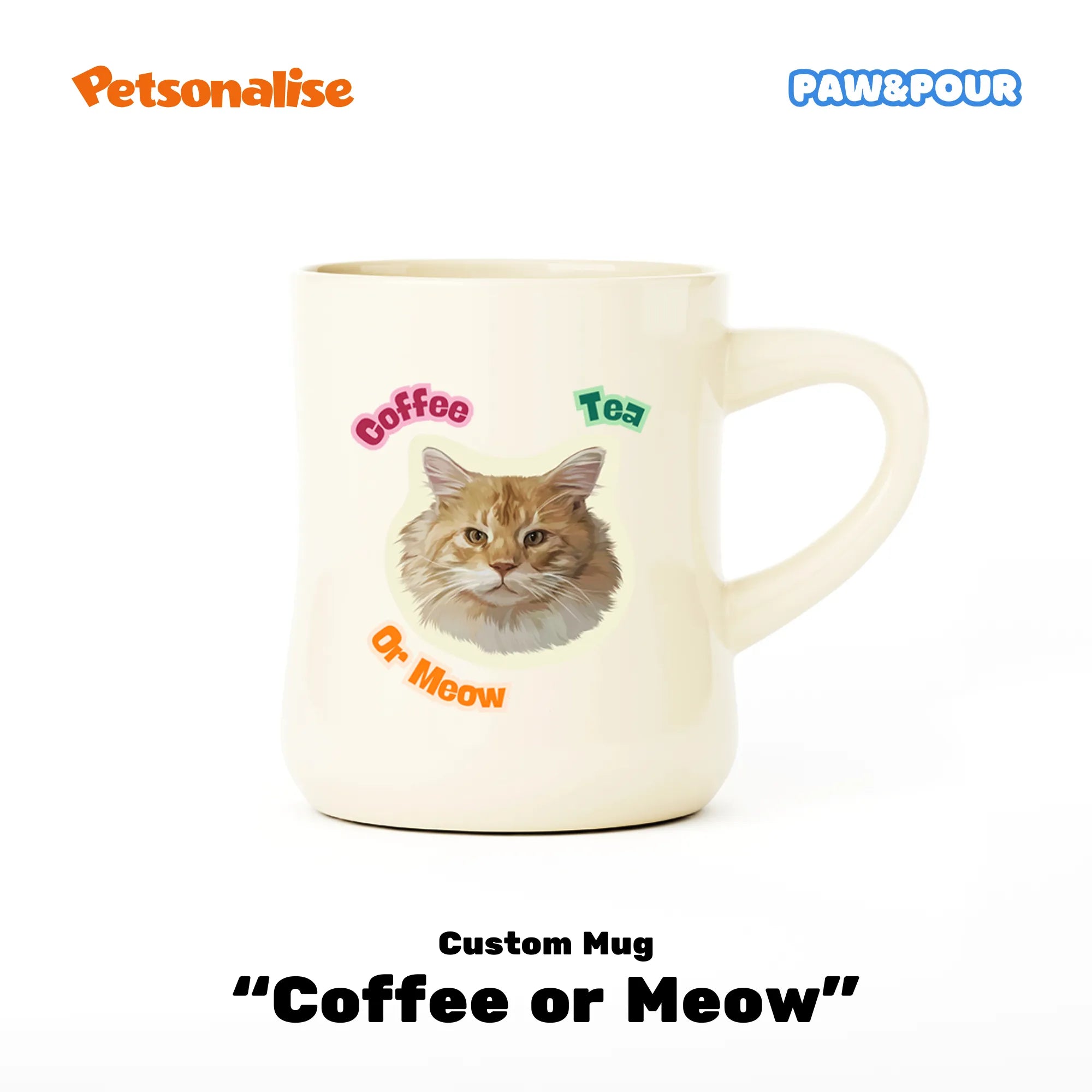 Custom Pet Ceramic Diner Coffee Mug - Coffee or Meow - Petsonalise