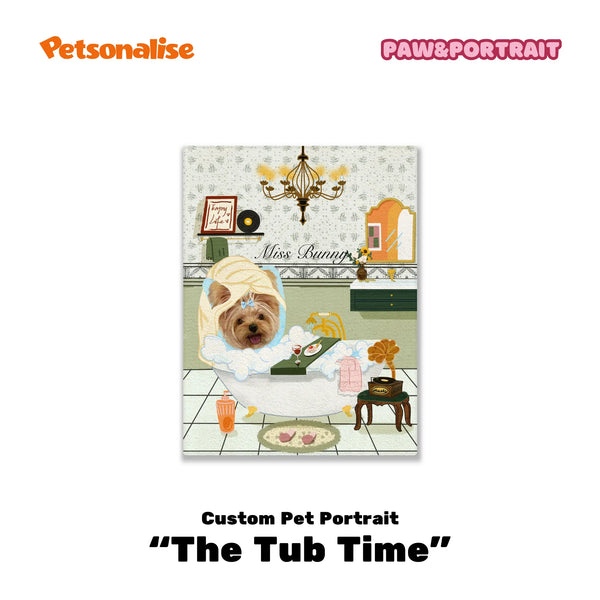 Custom Pet Portrait Canvas - The Tub Time - Petsonalise