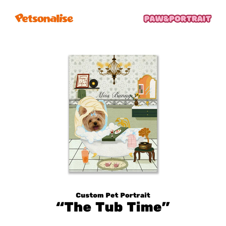Custom Pet Portrait Canvas - The Tub Time - Petsonalise