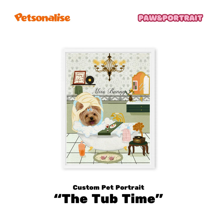 Custom Pet Portrait Canvas - The Tub Time - Petsonalise