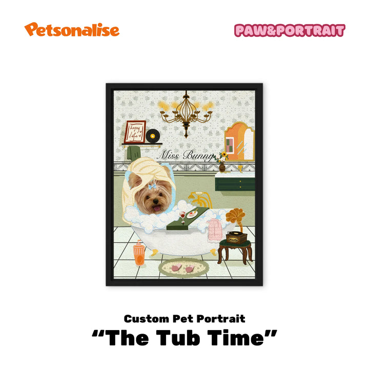 Custom Pet Portrait Canvas - The Tub Time - Petsonalise