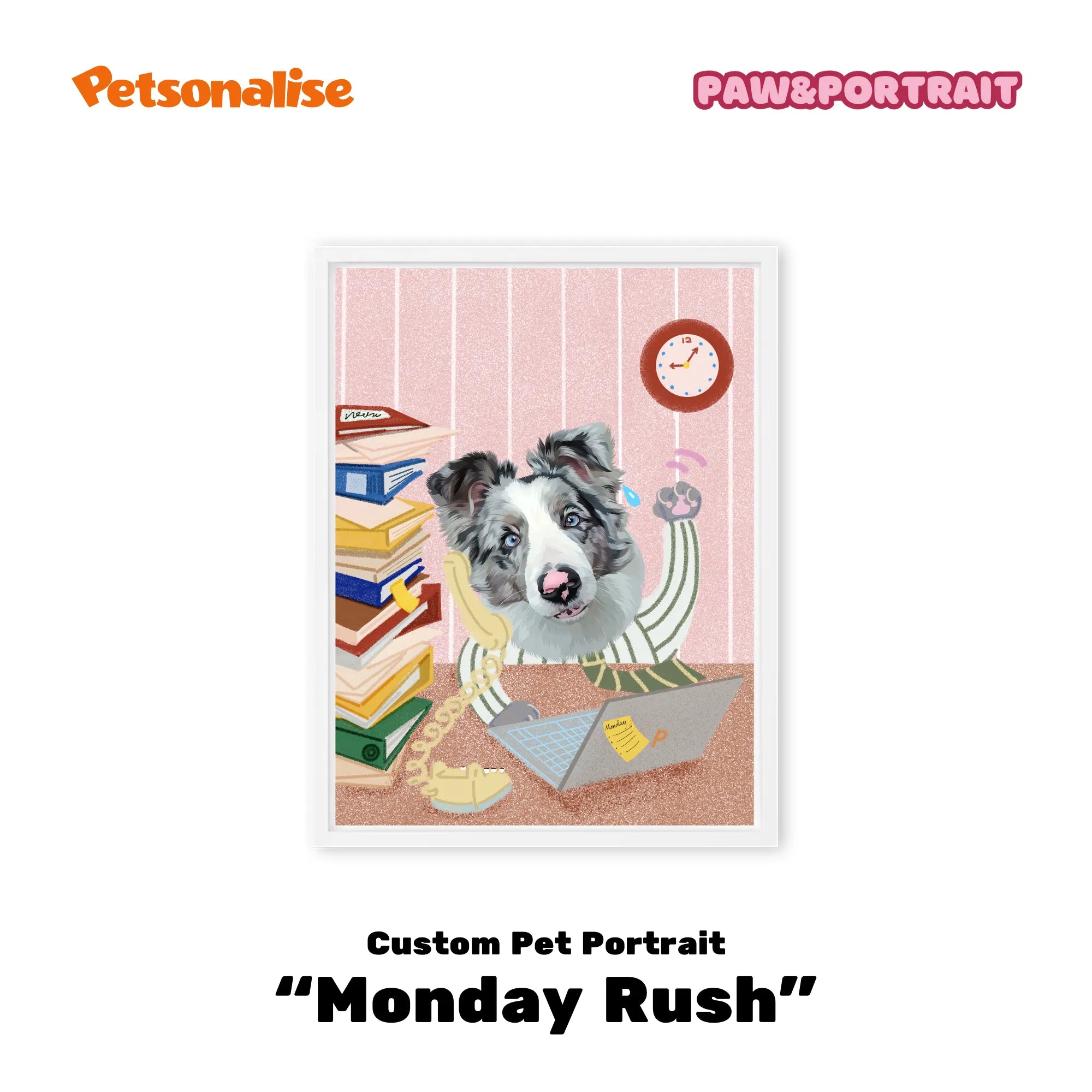 Custom Pet Portrait Canvas - Monday Rush - Petsonalise