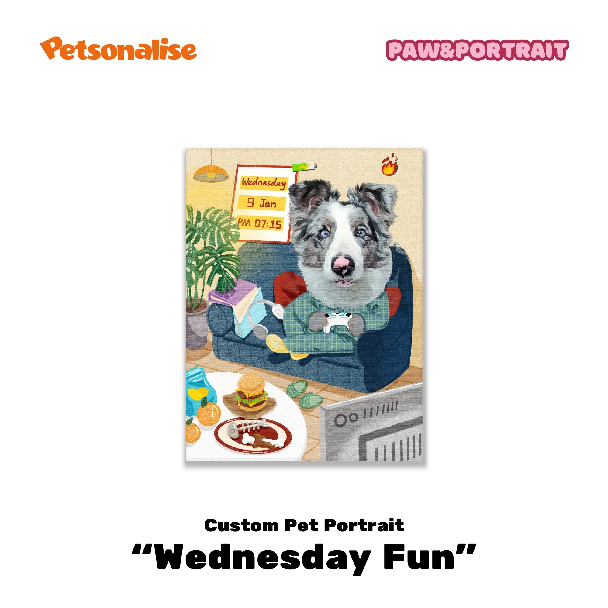 Custom Pet Portrait Canvas - Wednesday Fun - Petsonalise