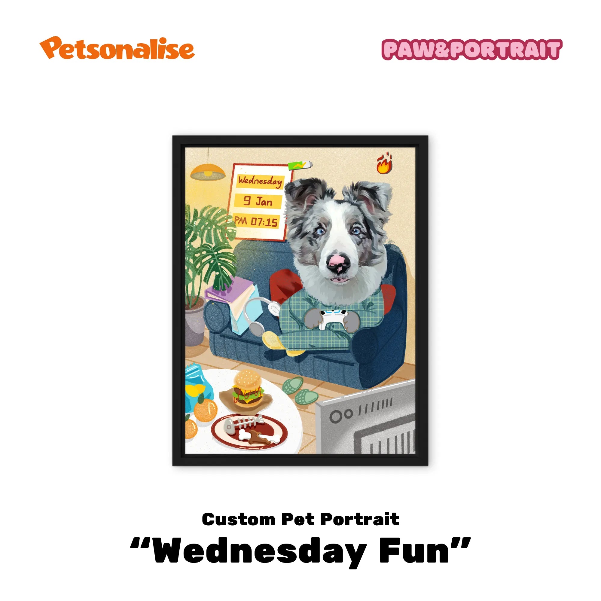 Custom Pet Portrait Canvas - Wednesday Fun - Petsonalise