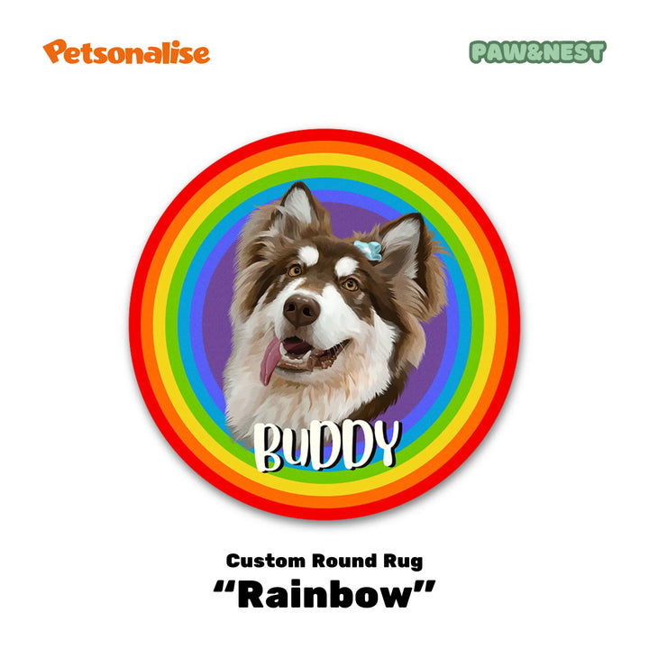 Light Luxury Velvet Custom Pet Round Rug - Rainbow - Petsonalise
