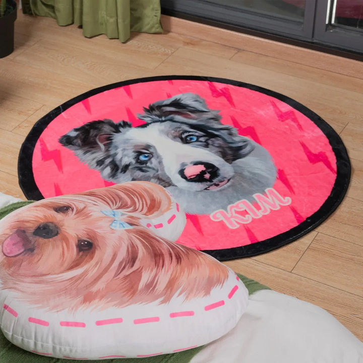 Light Luxury Velvet Custom Pet Round Rug - Pink Flash - Petsonalise